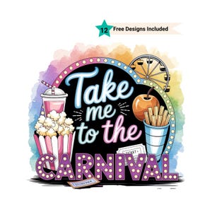 Take me to the Carnival Sublimation Design PNG Digital Download , County State Fair Country Rides png, Neon Ferris Wheel, Fall Autumn Design