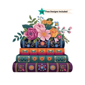 Bookshelf Clipart, Bookworm Clipart, Book Lover Clipart, Bookcase Clipart, Watercolor Clipart, Bookshelf Watercolor, Floral Book Clipart