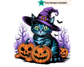 Halloween Cat Png, Halloween Cat shirt Png, Retro Halloween Png, Halloween Kitten Png, Witch Cat Png, Halloween Clipart, Halloween Printable