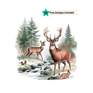Retro Deer Wilderness Scene Sweatshirt Png, Nineties Vintage Buck And Doe Deer Shirt, Boho 90s Nostalgia Crewneck Sweatshirt, Winter Scene