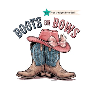 Boots Or Bows Gender Reveal PNG, Retro Cowgirl Cowboy Shower Reveal Party PNG, Western Sublimation, Rodeo Country Design