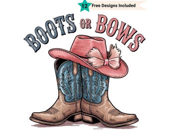 Boots Or Bows Gender Reveal PNG, Retro Cowgirl Cowboy Shower Reveal Party PNG, Western Sublimation, Rodeo Country Design