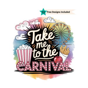 Take me to the Carnival Sublimation Design PNG Digital Download , County State Fair Country Rides png, Neon Ferris Wheel, Fall Autumn Design