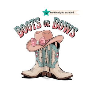 Boots Or Bows Gender Reveal PNG, Retro Cowgirl Cowboy Shower Reveal Party PNG, Western Sublimation, Rodeo Country Design