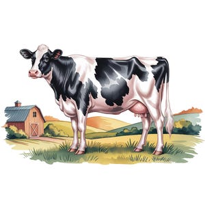 Watercolor Cow Clipart, Digital Download, Farmhouse Clipart, Cow PNG, Sublimation Design, Farm Animal Clipart