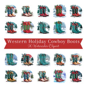 Western Christmas Png Bundle, Cowgirl Christmas Png, Digital Download, Sublimation Design Png, Christmas Cowboy Boot Png, Western Retro Png