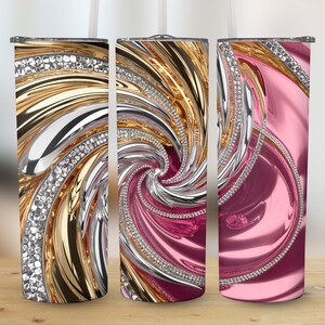 Rainbow Tumbler Wrap Marble Neon Pink Colors and Gold Glitter Crystals 20oz Tumbler Sublimation Design PNG, Alcohol Ink Tumbler PNG File