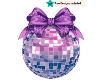 Disco Ball Png, Pink Coquette Bow Png, Purple Disco Ball, Coquette Disco Ball, Pink Coquette Png, Sublimation Design, Purple Bow Png