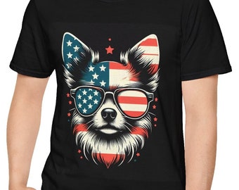 Trendy Chihuahua American Flag T Shirt - Stars & Stripe Patriotic Dog Birthday Gift