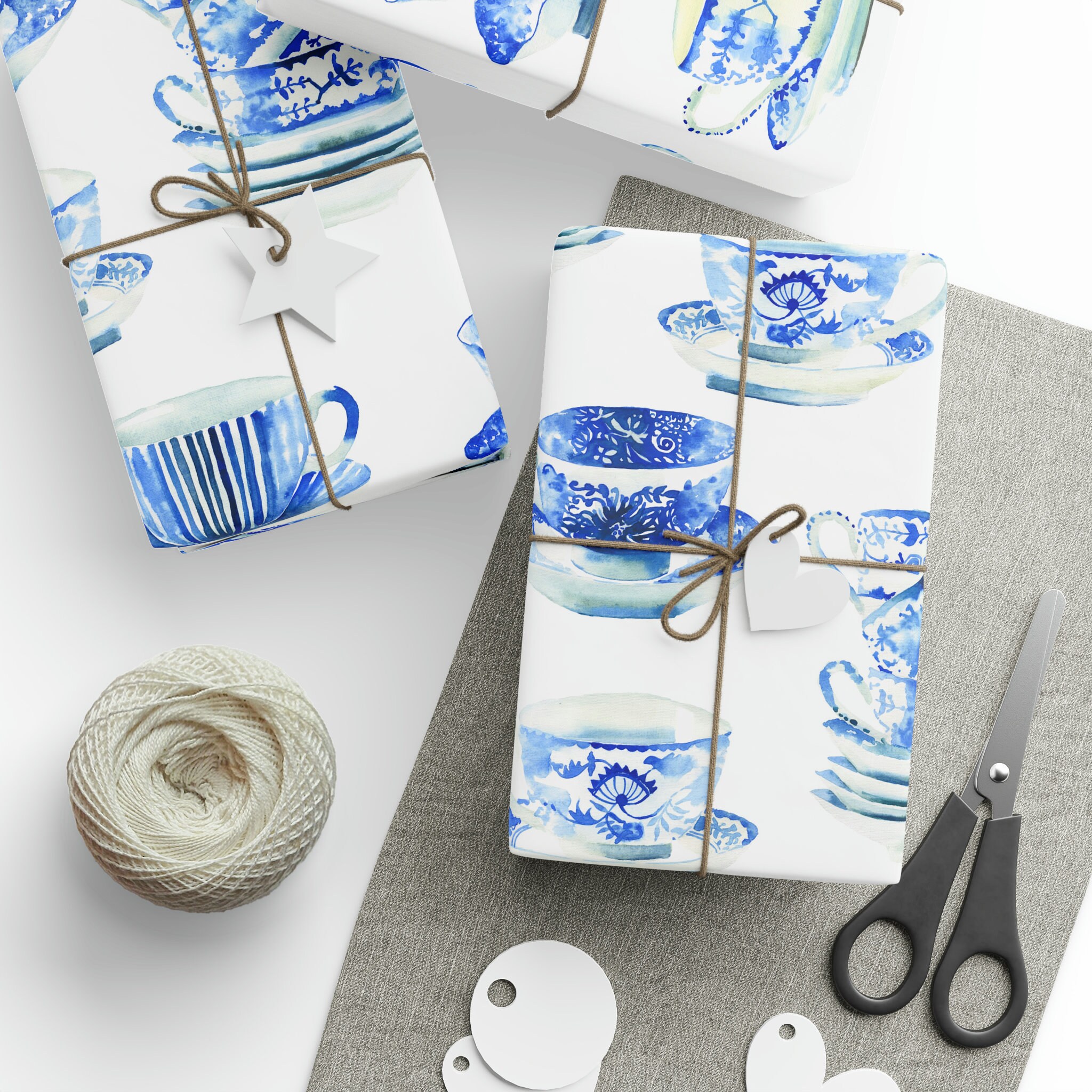Blue & White Porcelain China Teacups Wrapping Papers,housewarming