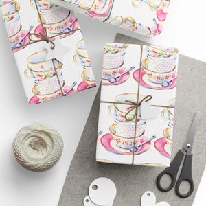 Tazze da tè rosa Immagine acquerello Carta da regalo, tea party, addio al nubilato, carta da regalo