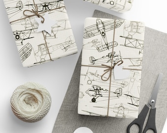 Vintage Airplanes Wrapping Papers, aviator gift. airplanes giftwrap, father's day, husband gift, son gift, for him, for her