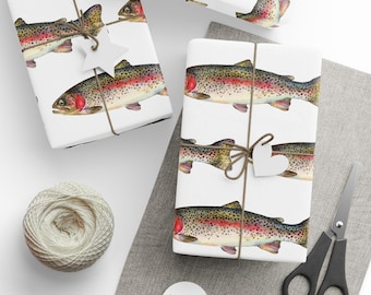 Wrapping Papers, Watercolor Trout Design, Rainbow Trout Gift Wrap, Sportsman/Fisherman Gifts, Hand Drawn Decoration, Fishing Theme Holiday