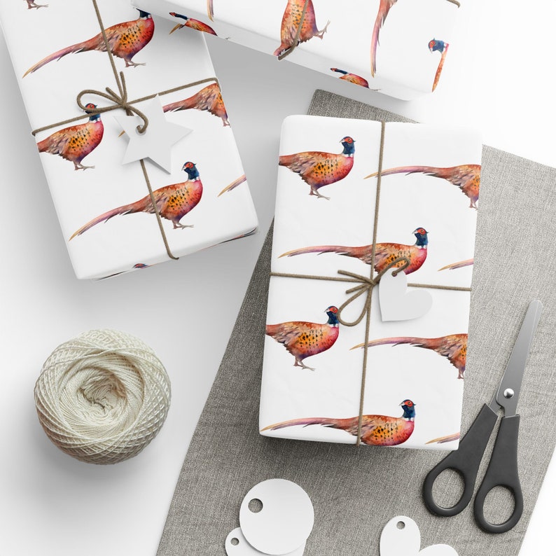 Pheasant Design Wrapping Papers, hand drawn design, mens gift wrap, hunter gift, outdoorsman gift wrap image 1