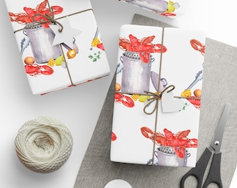 Crawfish Boil Wrapping Papers, Seafood Boil, Gift Wrap, Cajun Christmas, Mardi Gras, Louisiana Christmas