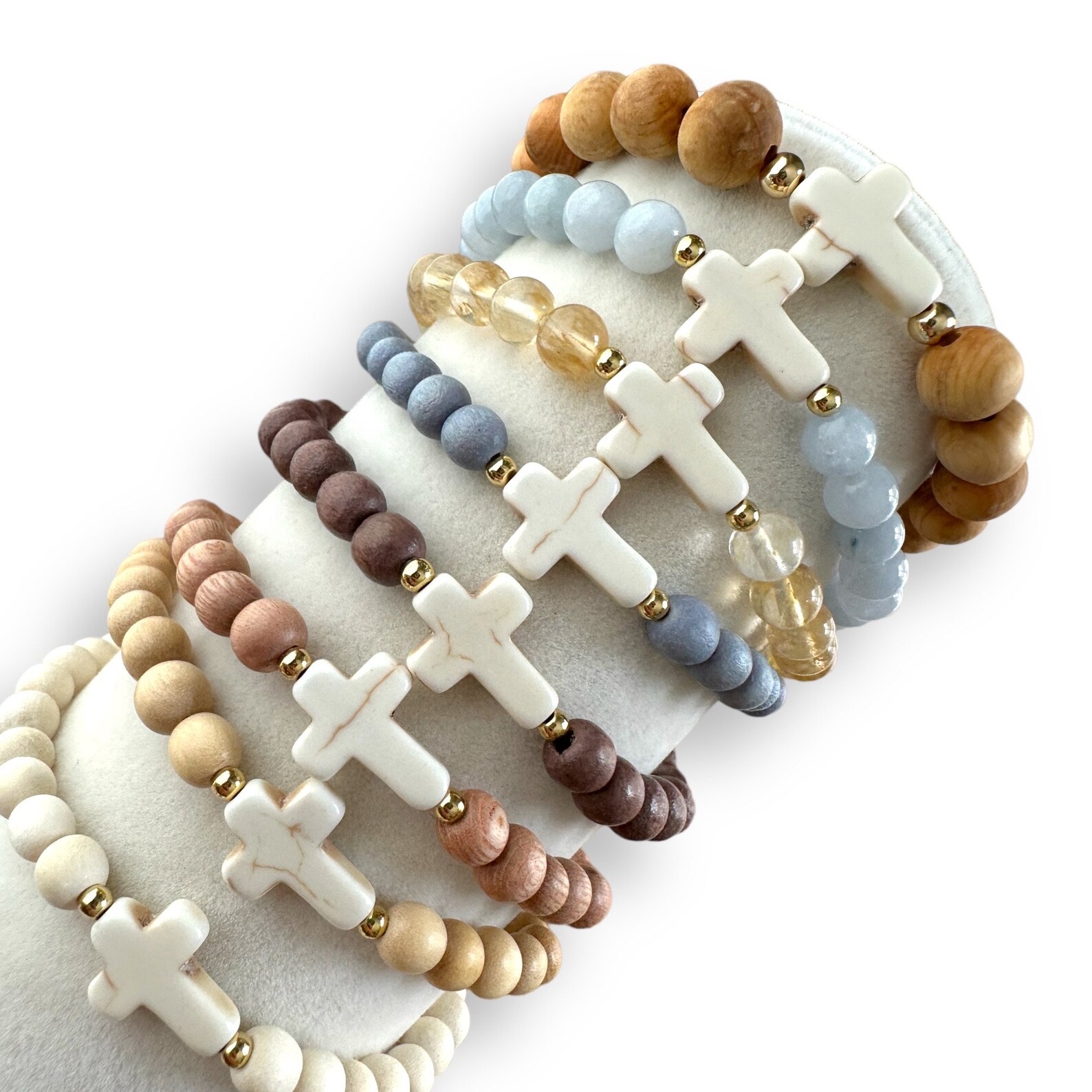 White Beaded turq. with Antique Copper Cross 255s main image 1