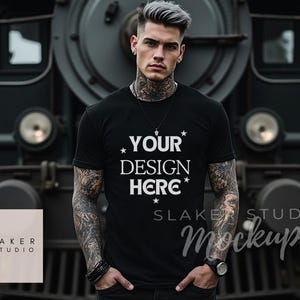 goth mock ups realistic mockup for pod design black tshirt alternative mockups tattoo mens mockup tshirts Manly Mockup streetwear png