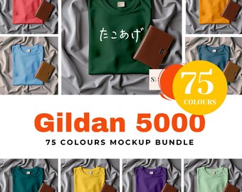 Gildan 5000 シャツバンドル モックアップ ユニセックス T シャツバンドル モックアップ Gildan 5000 無地 フラットレイ モックアップ エッセンシャル G5000 モックアップ ダスクブルー T シャツ