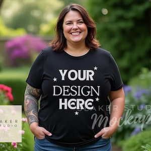 Plus Size Mockup Black Bella Canvas 3001 Mockup Plus Size Model Mockup Black Tshirt mockups Diverse Inclusive Mockup Lifestyle mockup woman
