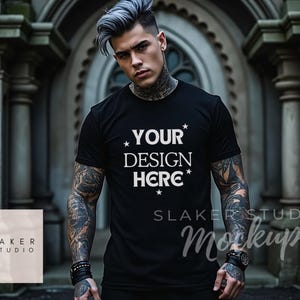 male mockup diverse mock ups men mockups man tattooed tshirt mockup urban mockup mens black tshirt mockup gothic style punk mock ups goth
