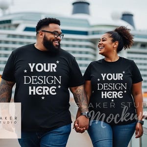 Travel tshirt mockup Cruise Vacation shirt mockup Black woman Bella Mockup Black Man and Woman T-Shirt Mock ups cruising couples plus size
