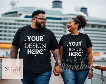 Travel tshirt mockup Cruise Vacation shirt mockup Black woman Bella Mockup Black Man and Woman T-Shirt Mock ups cruising couples plus size