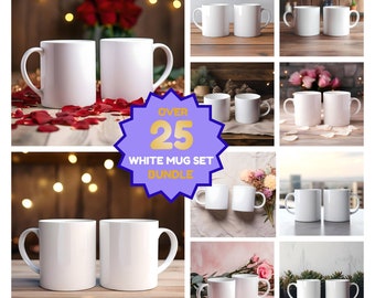 25 Couples Mug MockUps His & Hers Coffee Cup Mockup Bundle Wedding Styled mug mockup Stock Photo Set of two Coffee Cups Mockup JPG Digital