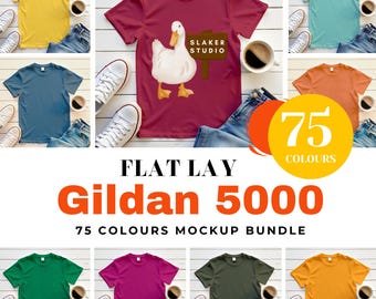 フラットレイTシャツモックアップ、ギルダン5000 Tシャツモックアップ、ホワイトTシャツモックアップバンドル、ETSY PODモックアップテンプレート用フラットレイTシャツモックアップバンドル