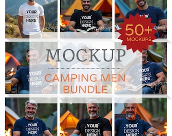 キャンプ用Tシャツモックアップ、男性用白Tシャツモックアップ、男性用黒Tシャツモックアップバンドル、紺Tシャツモックアップテンプレート、山岳モックアップ、ハイキングシャツ