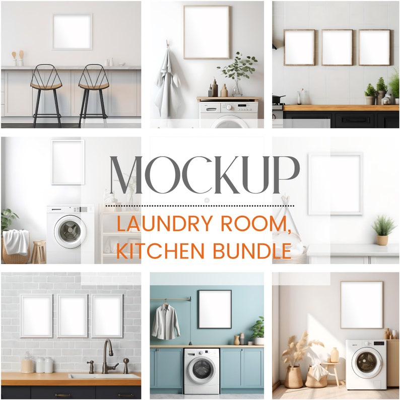 50 Frame Mockup Bundle Bathroom Wall Art Black Frame Simple Mock up ...