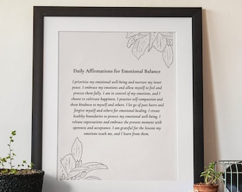 Self Love Affirmations | Daily Affirmations Print | Emotional Wellbeing | Home Office| Mental Health Art | Digital Download