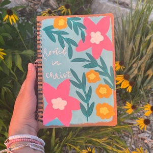 Christian Journal | Hand painted | Rooted in Christ | spiral journal | Christian gifts | Sermon notes journal | Bible notebook