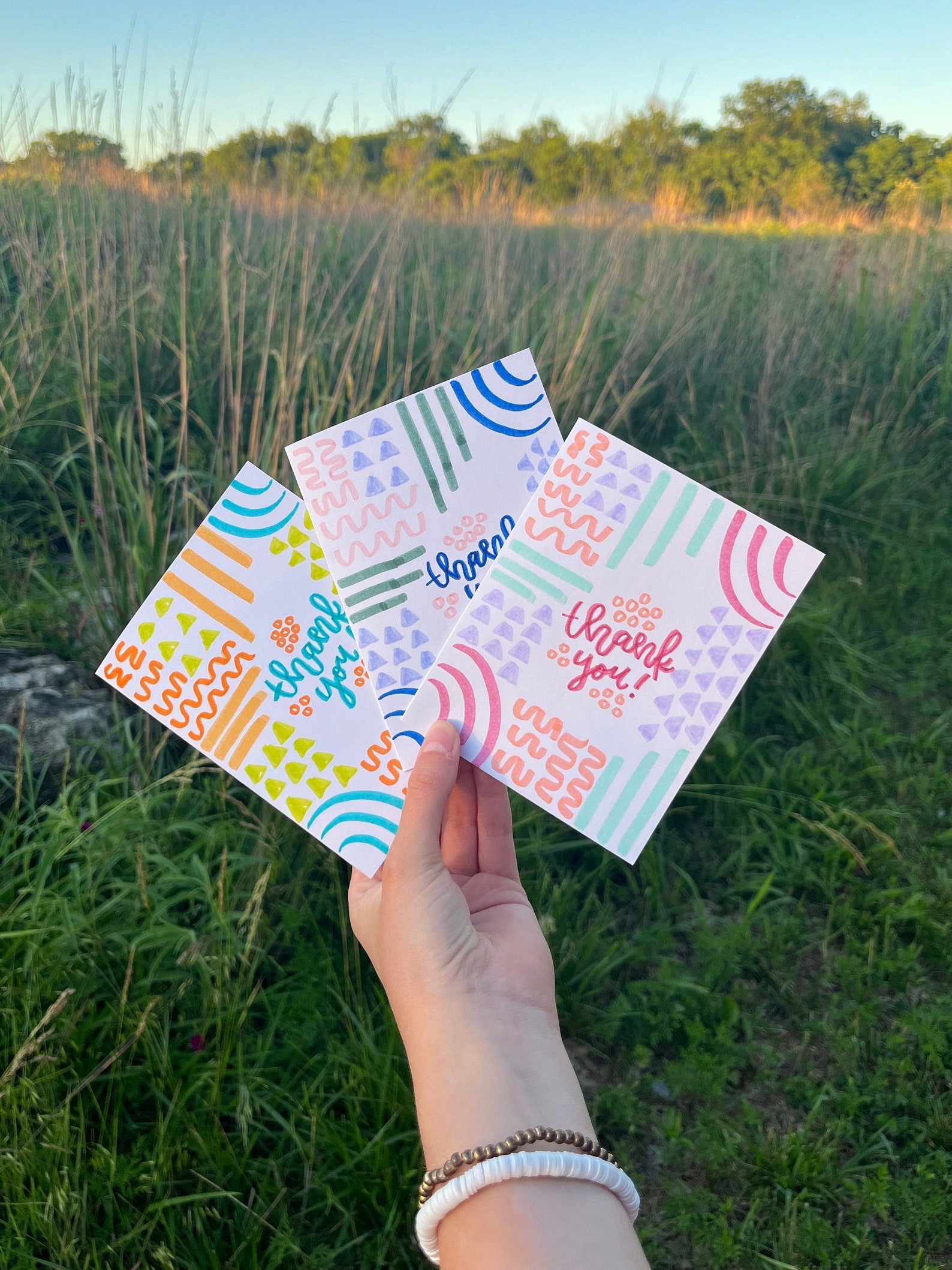 Set of 3 Thank You Cards - Abstract Theme - Thank You Card Pack ...