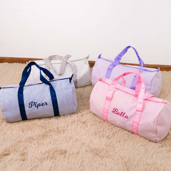 Personalized Baby Duffle Bag, Monogram Seersucker Kid Travel Bag, Kids Duffel Bag, Toddler Diaper Bag, Child Gifts, Overnight Bag, Dance Bag