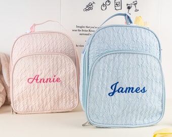 Monogrammed Seersucker Lunch Bag: Personalized Insulated Kids Lunchbox