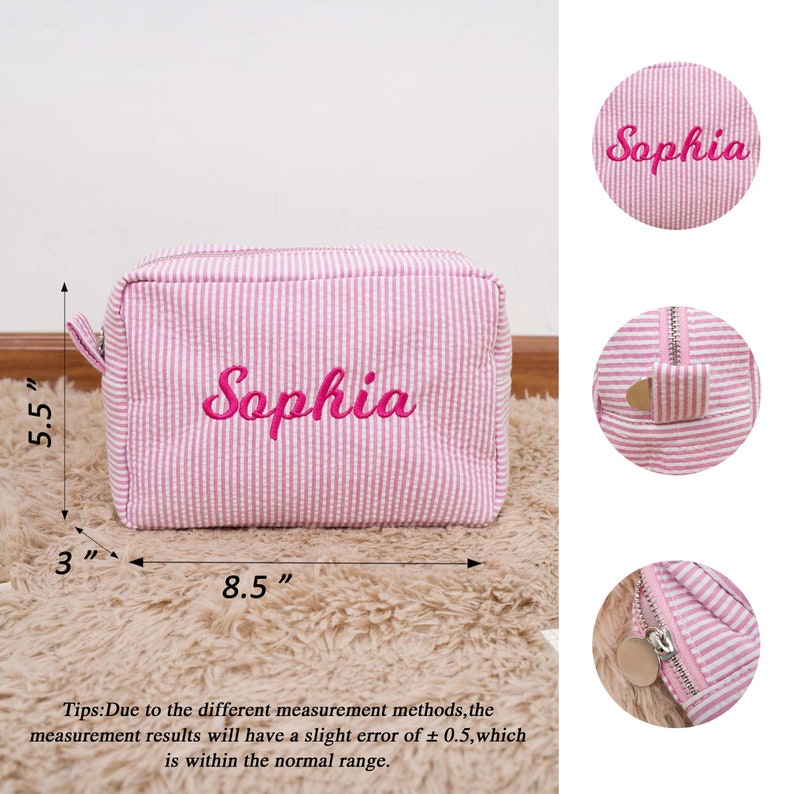 Personalized Makeup Bag for Bridesmaids, Bride Wonderful Gift, Bridesmaid Proposal, Seersucker Cosmetic Bag, Toiletry Bag, Cosmetic Pouch Pink