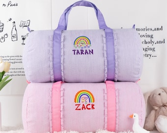 Personalized Seersucker Kids Duffle Bag: Rainbow Travel Bag