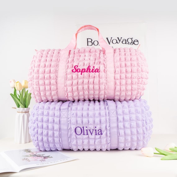 Personalized Seersucker Kids Duffle Bag: Baby Travel Bag, Toddler Duffel Tote