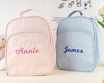 Monogrammed Seersucker Lunch Bag: Personalized Insulated Kids Lunchbox