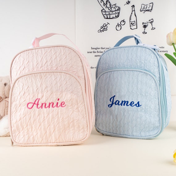 Monogrammed Seersucker Lunch Bag: Personalized Insulated Kids Lunchbox