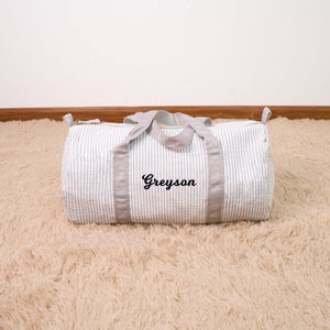 Personalized Baby Duffle Bag, Monogram Seersucker Kid Travel Bag, Kids Duffel Bag, Toddler Diaper Bag, Child Gifts, Overnight Bag, Dance Bag Gray