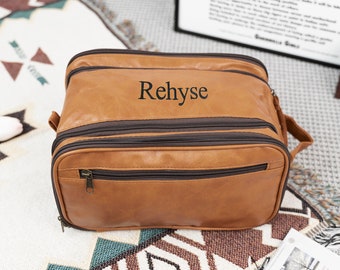 Leather Cosmetic Bag, Personalized Toiletry Bag, Embroidered Wash Bag, Groomsmen and Bridesmaids' Gifts, Custom Wedding Gifts,Birthday Gifts