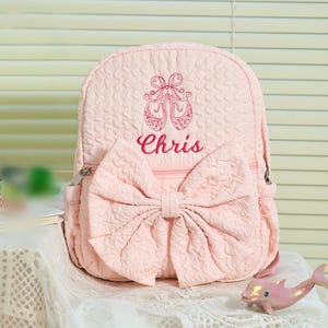 Little Girl Dance Backpack Personalized Preppy Backpack for Kids Toddler Daycare Bag with Bow Child School Bookbag Ballet Dance Backpack