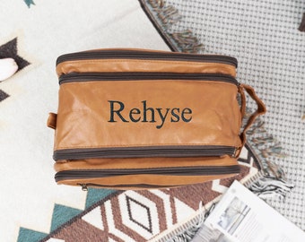Personalized Embroidered Leather Cosmetic Bag, Toiletry Bag, Wash Bag, Groomsmen and Bridesmaids' Gifts, Custom Wedding Gift,Graduation Gift