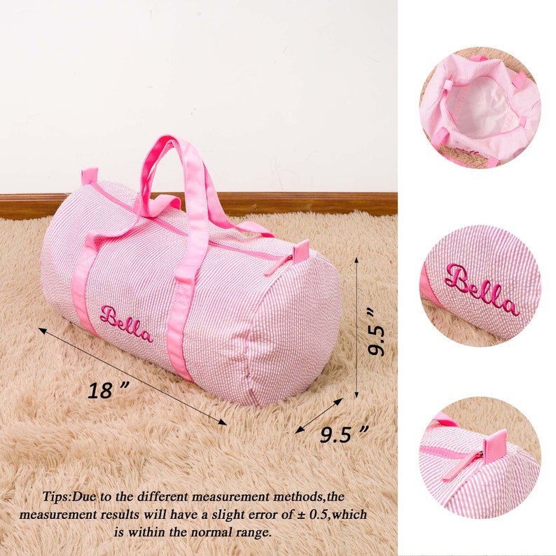 Personalized Baby Duffle Bag, Monogram Seersucker Kid Travel Bag, Kids Duffel Bag, Toddler Diaper Bag, Child Gifts, Overnight Bag, Dance Bag image 2