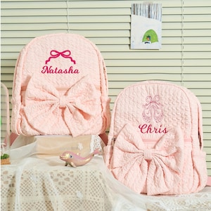Personalized Pink Bow Backpack for Kids Little Girl Dance Backpack with Name Custom Child School Bookbag Ballet Shoes Dance Backpack