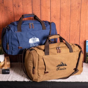 Men's Travel Bag: Embroidered Canvas Duffel, Custom Name Gift for Him, Groomsmen Gift