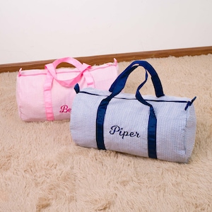 Kid Travel Bag, Personalized Baby Duffle Bag, Monogram Seersucker Kids Duffel Bag, Toddler Diaper Bag, Child Gifts, Overnight Bag, Dance Bag