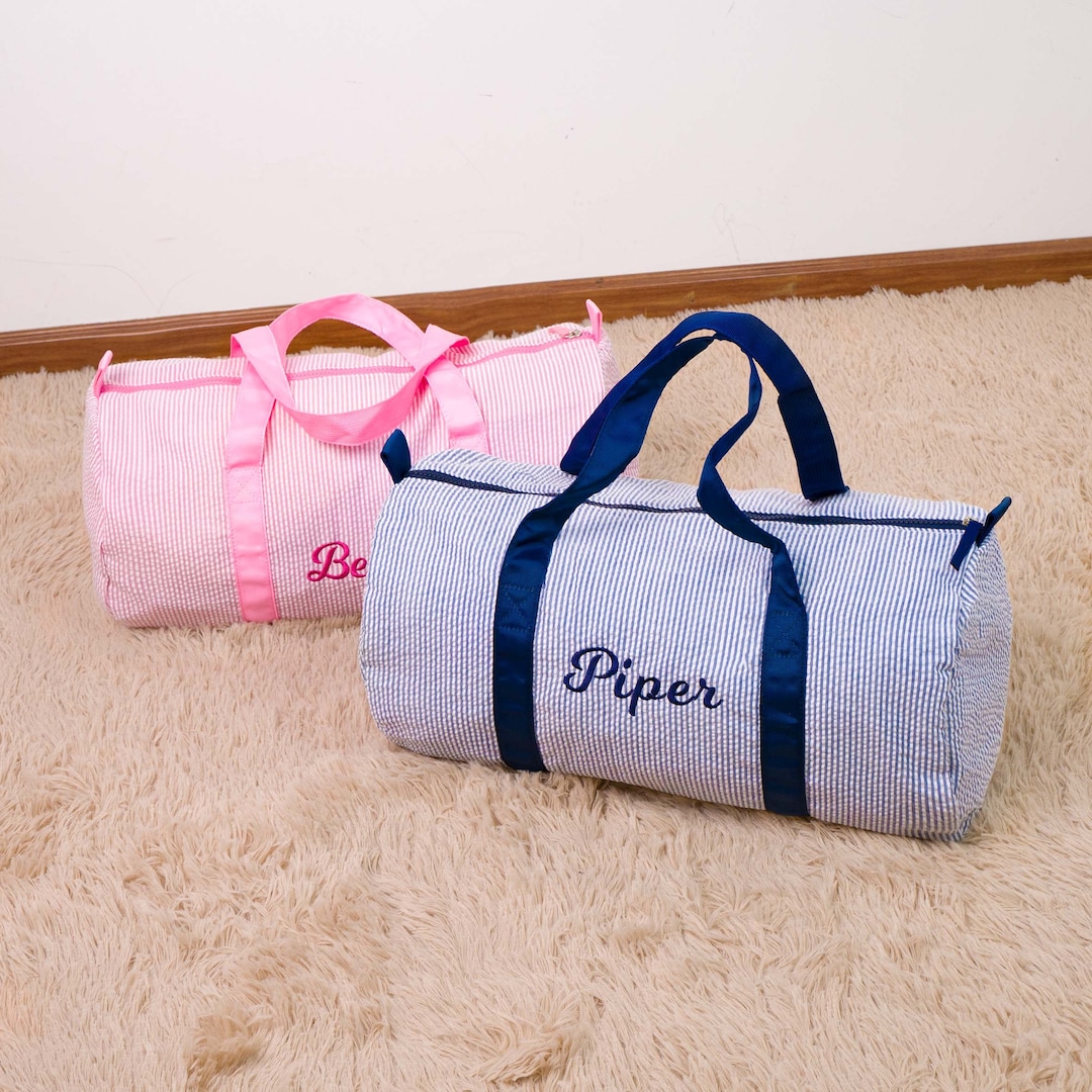 Personalized Baby Duffle Bag, Monogram Seersucker Kid Travel Bag, Kids