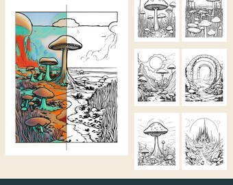 12 Printable Toadstool Coloring Pages, Alien Worlds, Planets, Stone Arch (PDF Download)